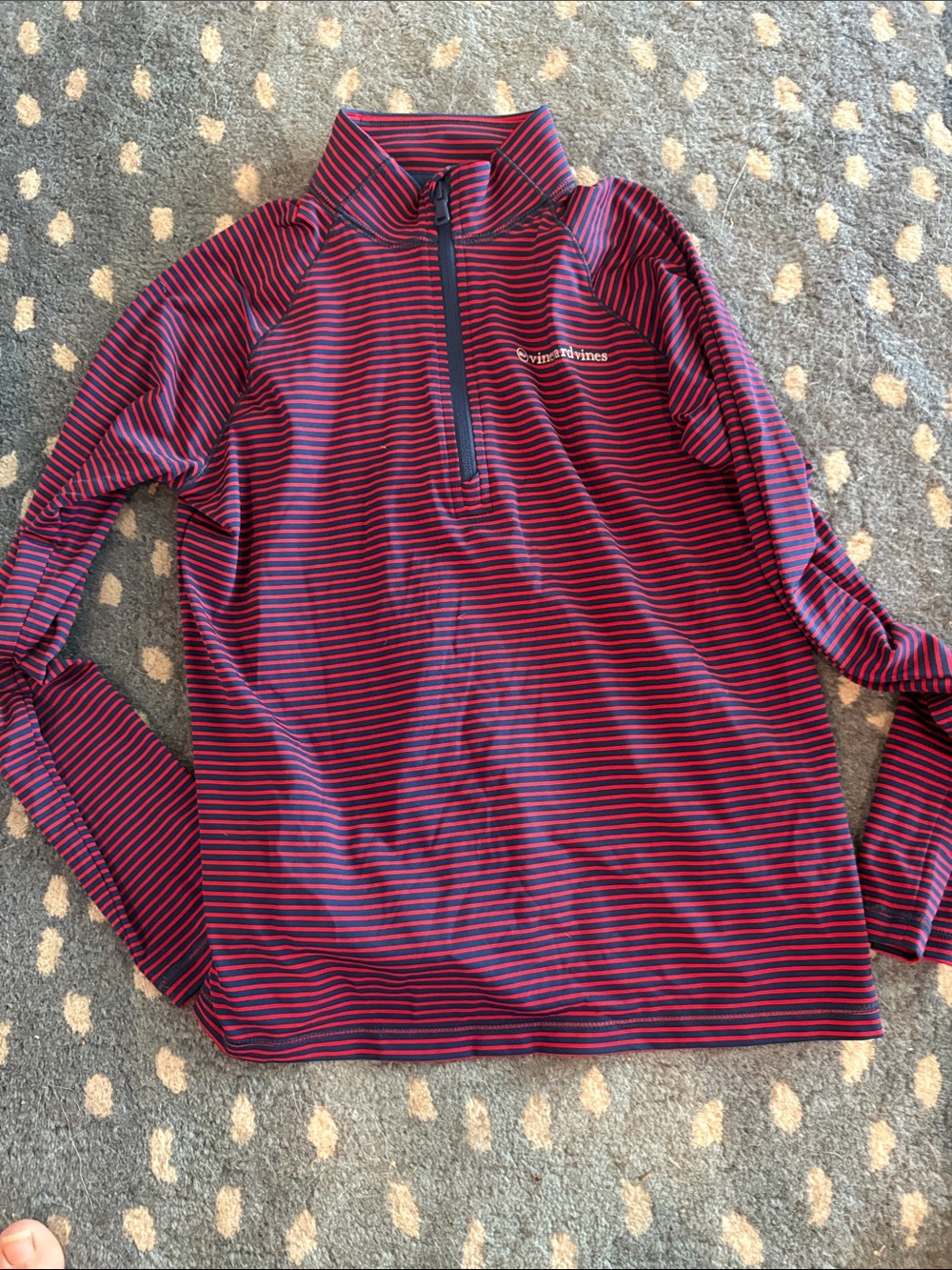 Vineyard Vines Girls Navy and Pink Striped Quarter-Zip Pullover